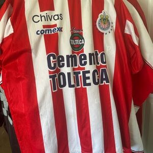 Chivas Red & White Striped Soccer Jersey - Cemento Tolteca